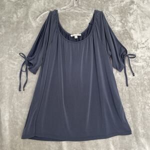 Green Envelope Top Womens Medium Cold Shoulder Blouse Shirt Tunic Blue Boho Knit